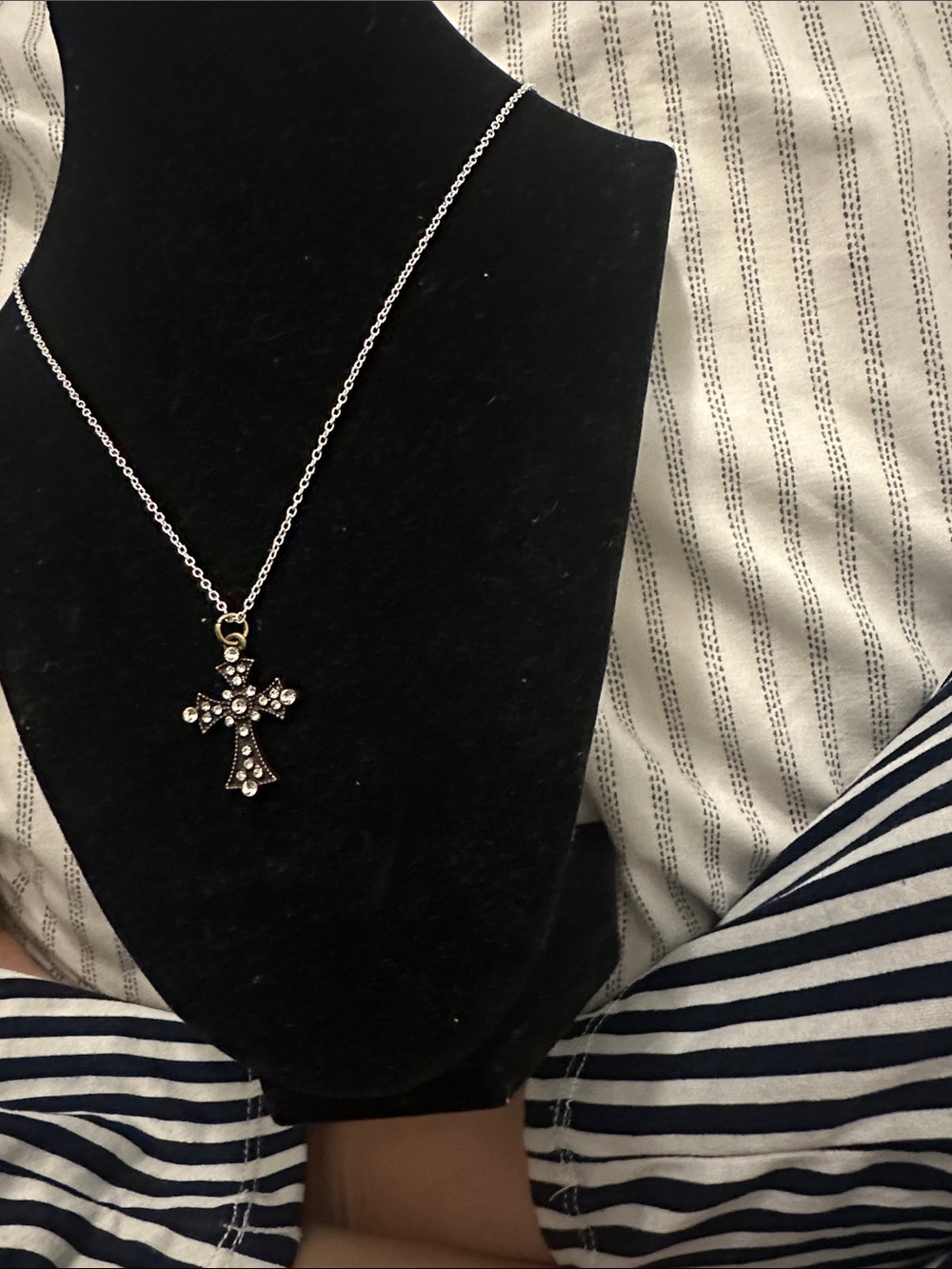 Silver Cross Pendant Necklace with Clear Stones